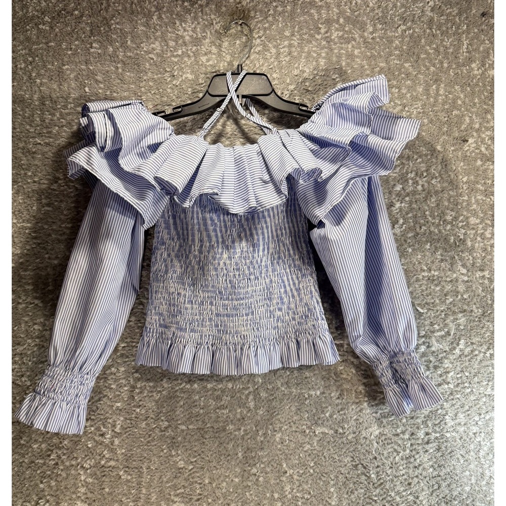 Gracia Smocked Cold Shoulder Top Size S Ruffles Coquette Romantic